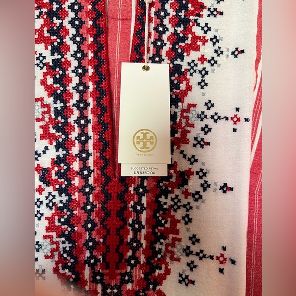Tory Burch tunic. Colors are red, whit and blue with beautiful stitching. - Picture 3 of 6
